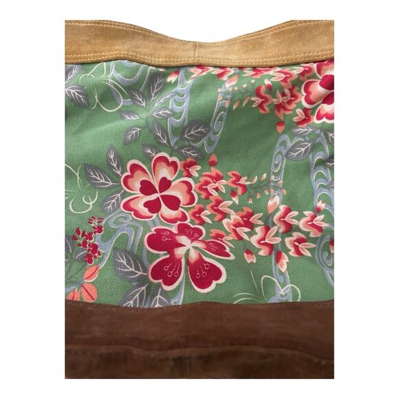 LUCKY BRAND Floral Blossom Green Canvas Suede purse tote bag boho Large VTG Y2k - Picture 3 of 11